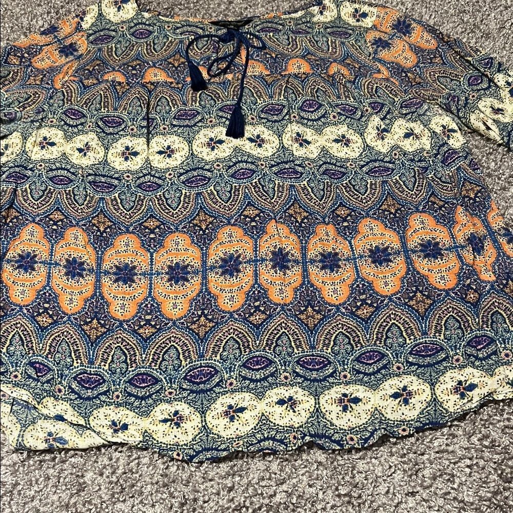 Lucky Brand Bohemian Blue and Orange Women's Top - Picture 3 of 6